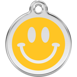 Red Dingo Dark Smiley Yellow Tag - Lifetime Guarantee - Cat, Dog, Pet ID Tag Engraved