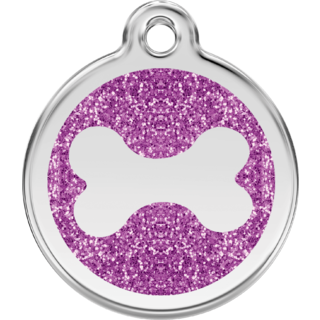 Red Dingo Glitter Bone Tag Purple - Lifetime Guarantee - Cat, Dog, Pet ID Tag Engraved