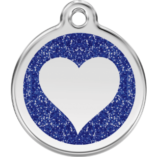 Red Dingo Glitter Blue Heart Tag - Lifetime Guarantee - Cat, Dog, Pet ID Tag Engraved
