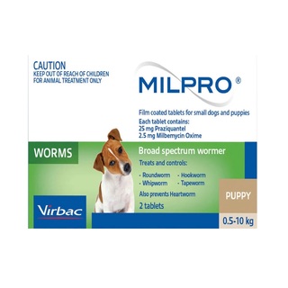 Milpro Allwormer for Small Dogs & Puppies 0.5 - 5kgs - 2 Pack