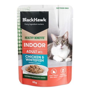 BlackHawk Cat - Adult Indoor -Chicken & Whitefish - Healthy Benefits - 85gm's x 12 pouches